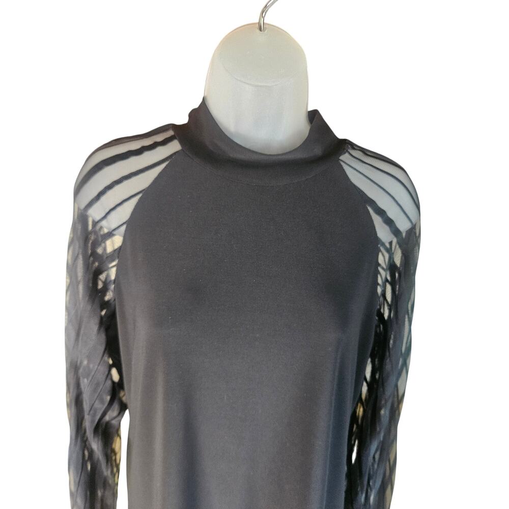 Joseph Ribkoff Black Striped Sheer sleeved Top Sz 14 US Solid cuffs - Picture 6 of 8